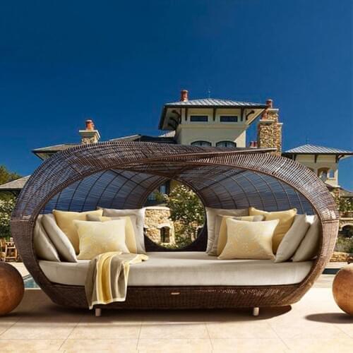 Freeshipping Lounger Outdoor Rattan Sofa Lying Bed Balcony Villa Outdoor PU Rattan Chairs Sets