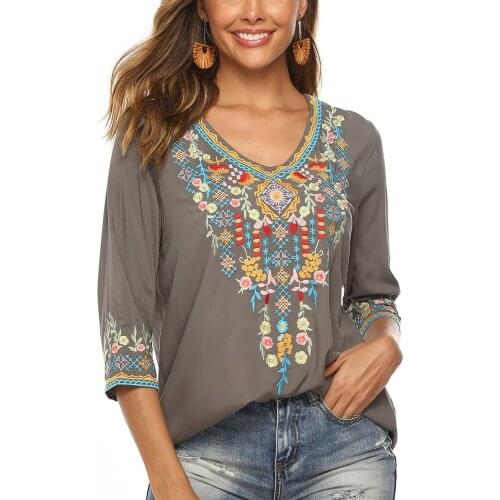 Le Luz Boho Floral Embroidery Mexican Blouse Shirts Vintage Chic Autumn Blouse Plus Size 2xl 3xl Ethnic Hippie Shirt Blouse 2021