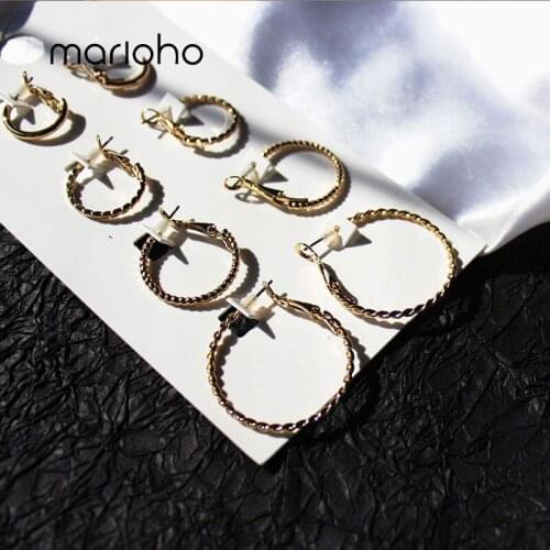 Marioho Big And Small Earring Combination Four Sets Of Metal Twist Earrings Wild Circle Hoop Earrings For Women Jewelry