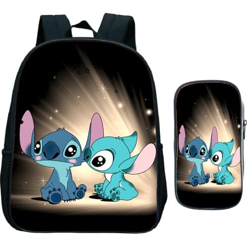 2Pcs/set Stitch Backpack Kids School Bags for Girls Boys Kawaii Kindergarten Backpack Students Mini Bookbag Gift Bag + Pen Case