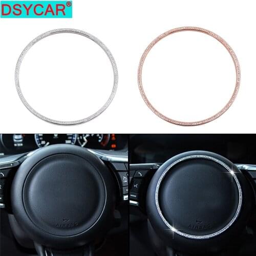 DSYCAR 1Pcs Car Steering Wheel Sticker Alloy Emblem Fit For Jaguar Rhinestone F-PACE/F-TYPE/XF/XE/XJ/XJL New