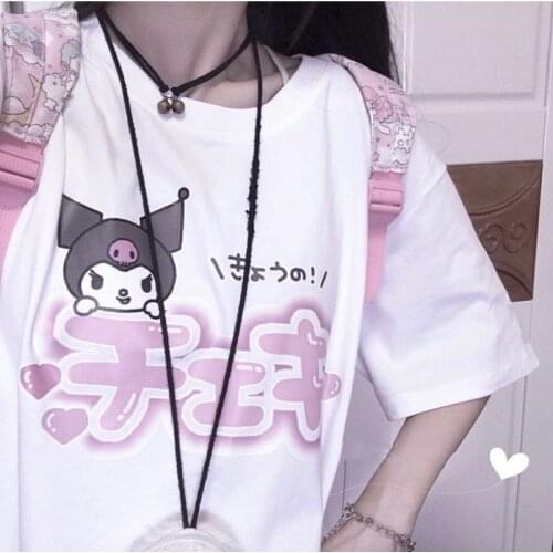 Y2k Cartoon Print Japanese Short Sleeve T-Shirt Lolita Girls Students Graphic Tee Oversized T Shirt Melodyed My Kuromied Clothes