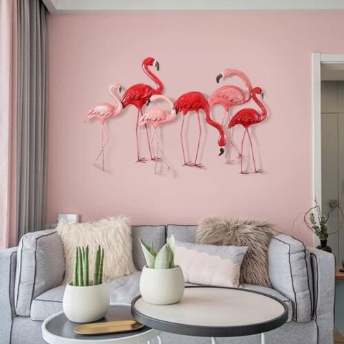 HHT Nordic 3D Flamingo Set Wall Decoration Livingroom Mural Sofa Background Creative Porch Home Wall Hanging Decorations Pendant