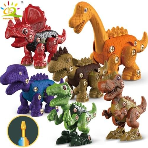 HUIQIBAO DIY Screwing Dinosaur Assembly Screw Nut Blocks Tyrannosaurus Raptor Triceratops Building Construction Toy for Children