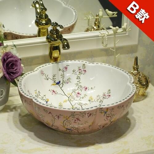 Flower Shape China Artistic Handmade ceramic sink wash basin Ceramic Counter Top Wash Basin Bathroom Sinks pink washbasin