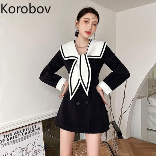 Korobov Vintage Elegant Hit Color Patchwork Vestidos 2021 New Arrival Women Dress Korean Office Lady Sweet Feamle Dresses