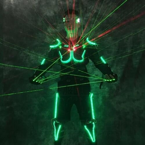 Led light up costumes Ballroom dance luminous robot suit glasses green laser cloth dancer dj stage show laser gloves costume