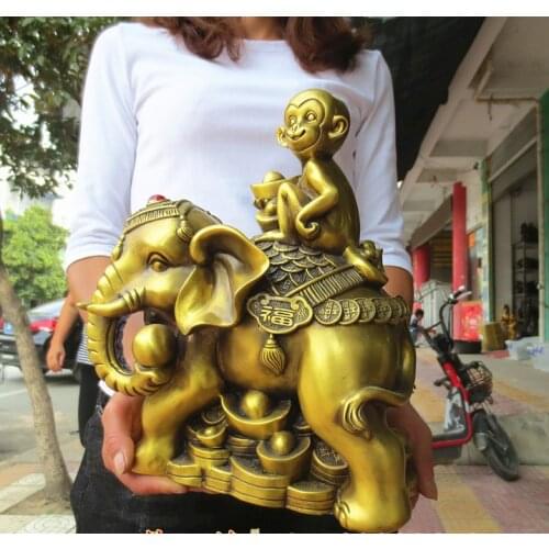 GOOD -HOME office SHOP Business ART Money Drawing GOOD LUCK Mascot # Southeast Asia FU Elephant Monkey FENG SHUI Brass statue