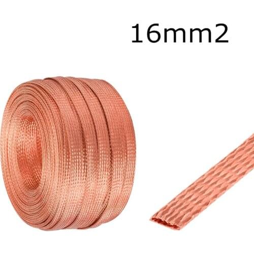5 meters 16mm2 Copper Braided Wire Woven Thread Naked Copper Tape Earth Ground Wire Flexible Tinned Copper Flat Copper Strip