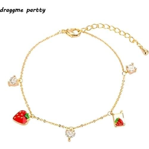 Fashion Jewelry Charm Strawberry Bracelets Bangle Cute Heart Pearl Bracelet Girl Children Gift Jewelry Accessories