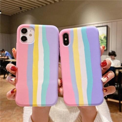 Strip color matching style For iPhone 12 Pro Max 11 Pro Max XS XR X 7 8 Plus Liquid Silicone New Rainbow Soft Case Cover