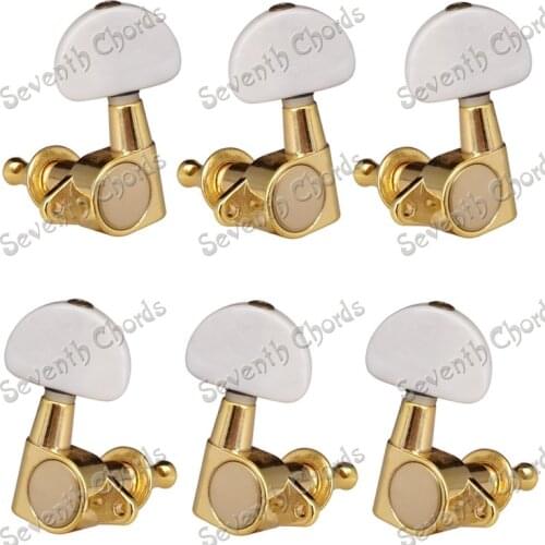 A Set 3R3L Sealed-gear White Pearl Button GRO Style Guitar Tuning Pegs Machine Heads - Gold