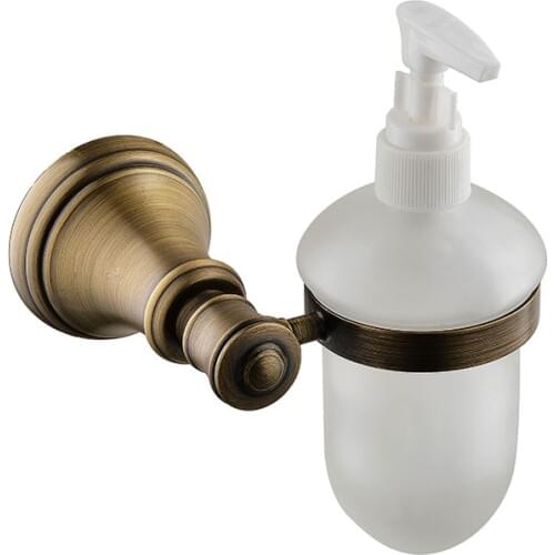 Wall Mounted Antique brass copper Liquid Soap Dispenser With Frosted Glass Container/bottle Bathroom products--MD7224