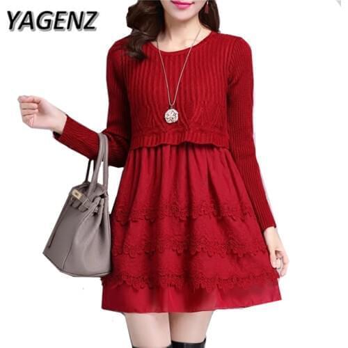 2020 Autumn/ Winter New Women Fake Two-piece Knitted Sweater Dress Fashion O Neck Slim Long sleeve Sweater Dress Lady Clothing