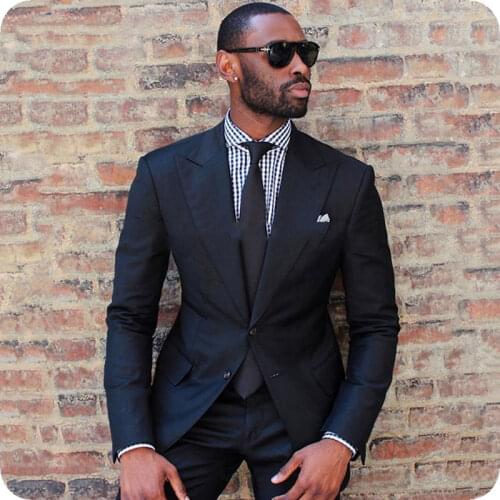 Peaked Lapel Slim Fit Groom Tuxedo Custom Made Navy Blue Men Suit Wedding Suits Man Blazer Jacket Pants 2Piece Costume Homme