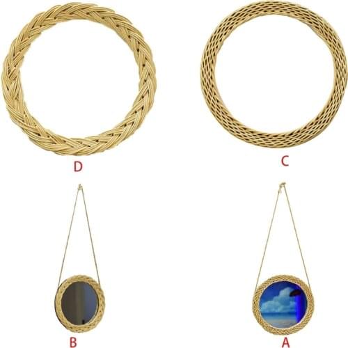 Rattan Hanging Wall Mirror Innovative Art Decor Dressing Makeup Mirrors Home