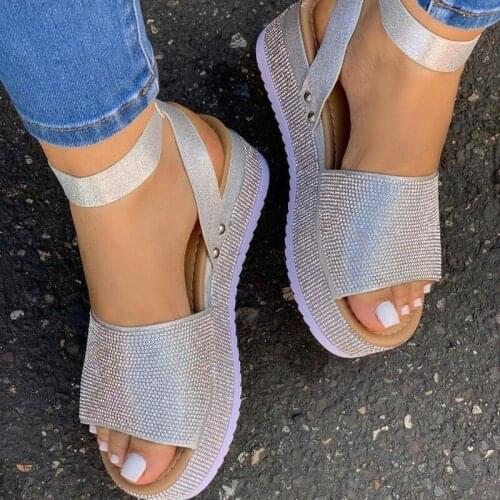 Sandals for Women Open Toe Shoes Heels Platform Fashion Buckle Gladiator Sandals Summer Wedges Bling Women Sandals Plus Size