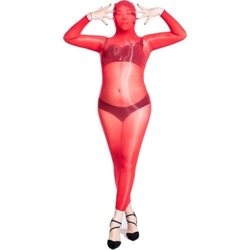 Sexy 8D Glossy Full Cover Long Dress Oil Shiny Sheer Body Stocking Women Bodycon Dress See Through Silk Bodyhose Candy Color F38