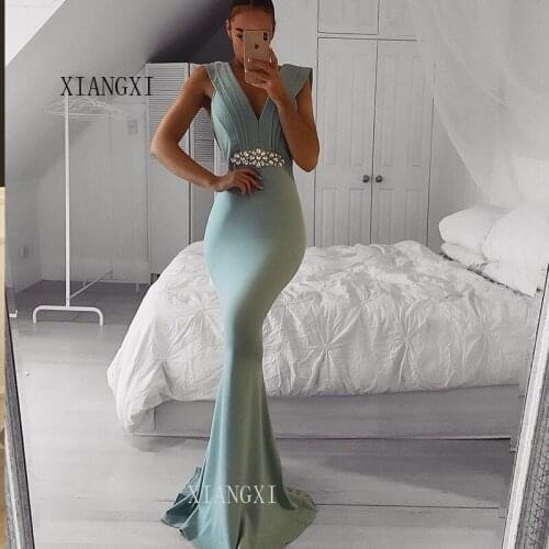 Sexy Mermaid Evening Dresses Long Evening Dress 2020 Deep V-Neck Sleeveless Floor Length Formal Gowns Vestidos1