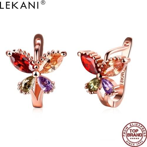 LEKANI Butterfly Rose Gold Stud Earrings For Women 4 Color 5A Clean Cubic Zirconia Earring Anniversary Romantic Fashion Jewelry