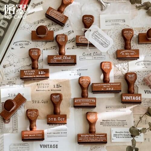 Wooden Handle Vintage Antique Text Series Ticket Stamp Wooden Rubber Stamps for Scrapbooking Stationery DIY Craft Standard Stamp