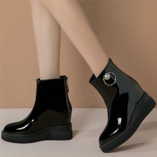 High Top Platform Pumps Shoes Women Cow Leather Wedges High Heel Ankle Boots Female Pointed Toe Fashion Sneakers Casual Shoes