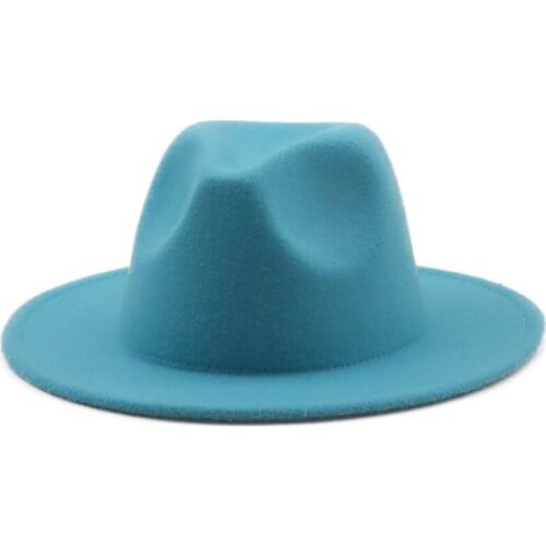 All-match Wide Brim Fedora Hat For Women Solid Color Wool Felt Hat For Men Autumn Winter Panama Gamble white Jazz Cap 56-61cm