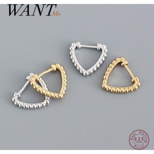 WANTME Real 925 Sterling Silver Minimalist Geometric Beads Triangle Ear Buckle for Women Teen Office Earring Jewelry Accessories