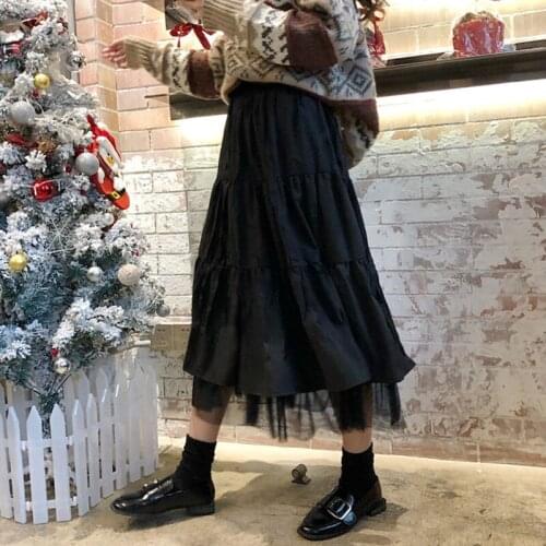 Black Pleated Gauze Skirt High Waist Cake Skirt New Womens Pleated Skirt with Fairy Skirt Gothic Skirt Mid Length Skirt