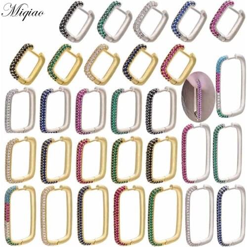 Miqiao 2 Piece Hoop Earrings for Woman CZ Silver Color Gold Geometric Rectangle Earring Rings Big Small Earring Fashion Jewelry