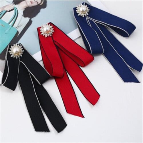 Women Girl Neck Bow Tie Knot Shirt Pins Fall Vintage Solid Pearl Stone Fabric Accessories Fashion Jewelry-MYD-W8