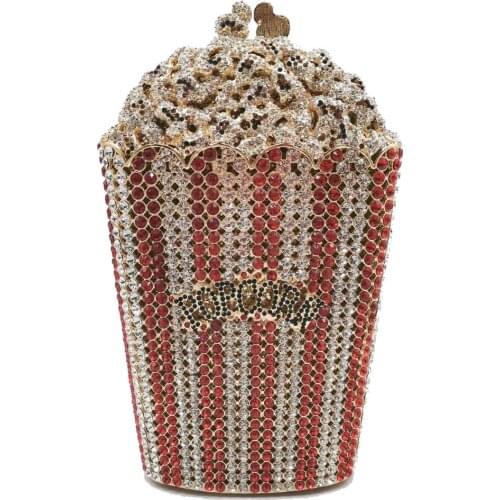 Woman Good Quality handwork Metal Evening Clutch Handbag Crystal Rhinestone Purse French fries Diamond Clutch Bags