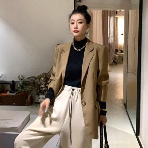 British Style Brown Blazers Office Lady Mid Length Single Breasted Solid Colors Suits Women Spring Autumn Fashion Casual Blazer