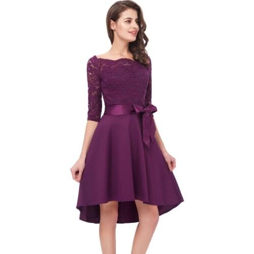 Beauty Emily Purple Lace Formal Party Prom Dresses 2019 Short for Women A-Line Half Sleeve Wedding Party Prom Dresses