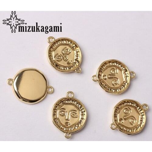Zinc Alloy Golden Round Portrait Coin Charms Connector 17mm 10pcs/lot For DIY Bohemia Necklace Bracelet Making Accessories
