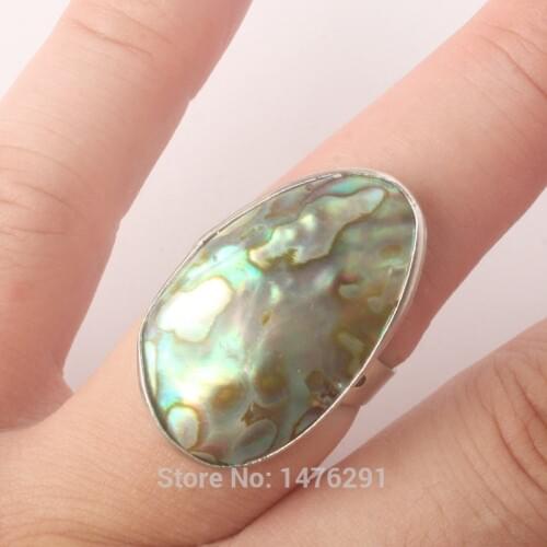 Charm Silver Plated Irregular Abalone Shell Bezel Setting inlaid Resizable Ring Fashion Jewelry Ring 1PCS