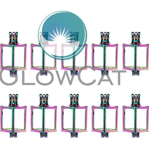 10x C246 Colorful Cuboid Pearl Cage Locket Pendant Essential Oil Diffuser Beads Cage DIY Jewelry Locket For Oyster