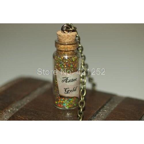 12pcs Aztec Gold glass Bottle Necklace Pirates of the Caribbean Inspired necklace