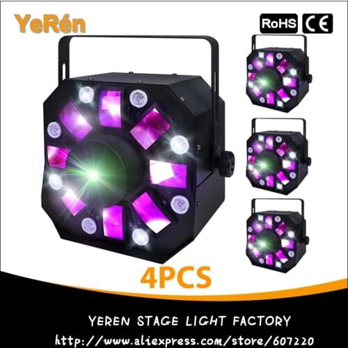 4 pieces/lot) 3in1 Colorful Laser Strobe Moonflower RG Moving Laser Effect DJ Light 8 White LEDs ADJ Stage Light