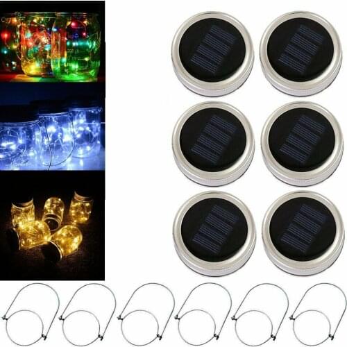 6pcs Solar Mason Jar Lights 20 Led String Fairy Firefly Lights Lids Insert with Handles for Patio Lawn Garden Decor No Jars
