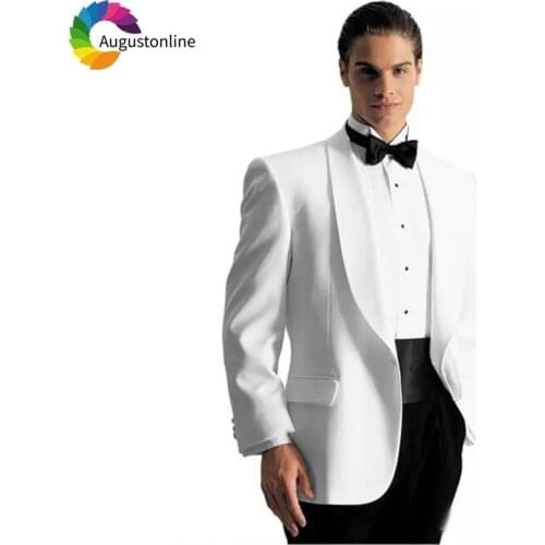 White Wedding Men Suits Tuxedos Groom Wear 2 Pieces (Jacket+Pants) Shawl Lapel Bridegroom Prom Suits Blazer Costume Homme