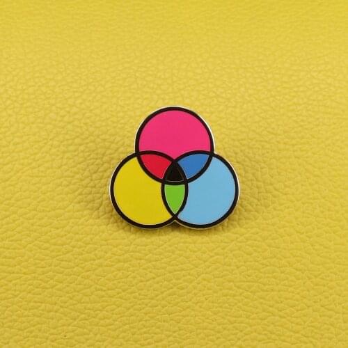 Three primary colours enamel pin ink swatch brooch CMYK paint art badge graphic design Geek gift