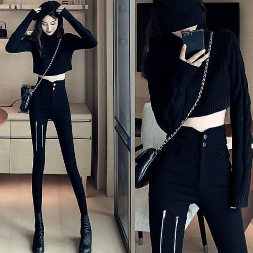 High-waisted pencil pants zipper autumn and winter plus velvet thick leggings women wear small-footed trousers