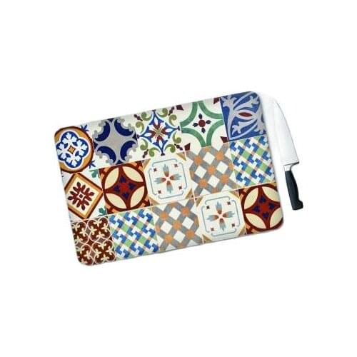 Glass Cutting Tahtasu Geometric Patterned Tile Looking Glass Cutting Board 30cm x 40cm