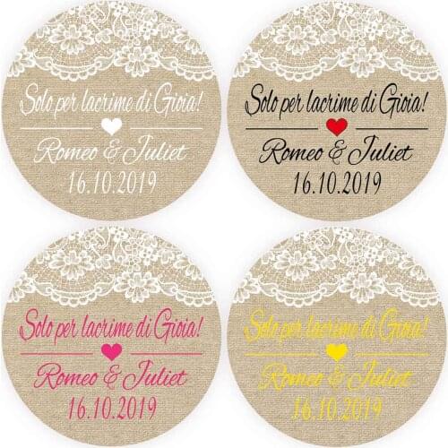 DouxArt 100 Pieces 4CM Personalized Wedding Sticker, Linen Lace Solo per lacrime di Gioia Wedding Communion Baptism Favors Label