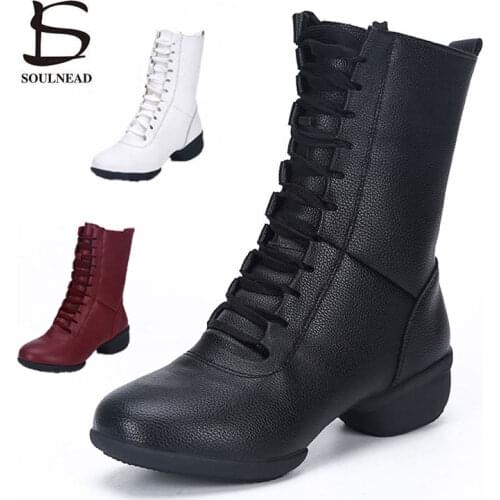 Jazz Dance Boots Women Ballroom Ladies Latin Warm Boots Square Modern Party Shoes Middle Heel 4cm Autumn Winter Dancing Sneakers