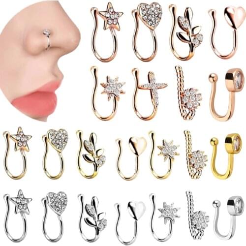 Indian Style Leaf Star Fake Nose Ring Clip On Non Piercing Woman Stainless Steel Nose Clips Fake Pierced Wholesale