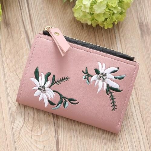 Women Wallets Embroidery Small Leather Purse Women Ladies Card Bag For Women 2019 Clutch Women Female Purse Money Clip Wallet