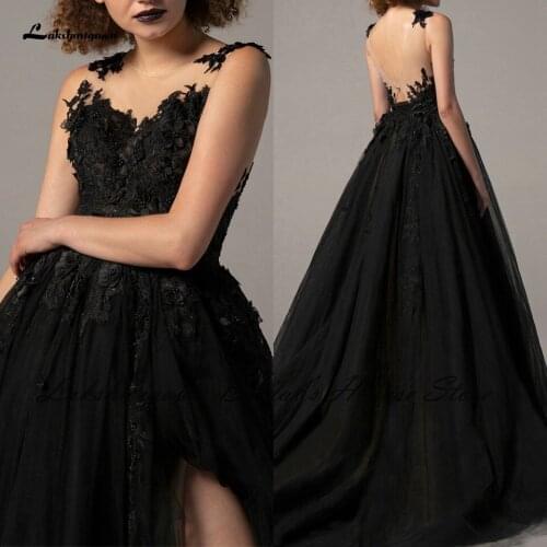 Lakshmigown Gothic Black Wedding Dress 2022 Sexy Bridal Robe Lace Flowers Backless Wedding Gowns Side Split Trouwjurk Plus Size