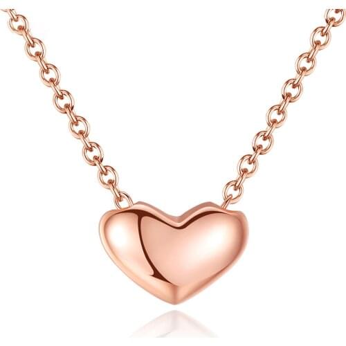 MetJakt S925 Sterling Silver Love Heart Rose Gold Pendant Sweet and Lovely Lady Necklace